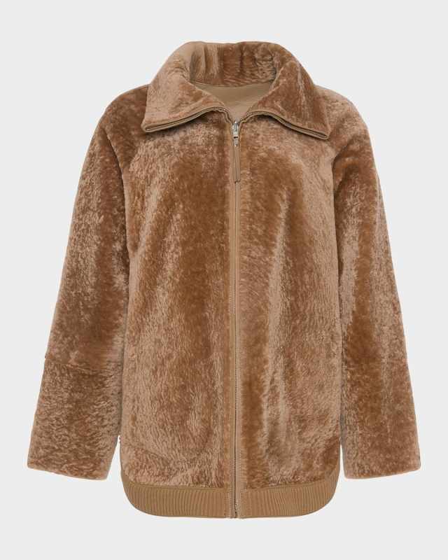 Textured Shearling Lamb Zip Jacket